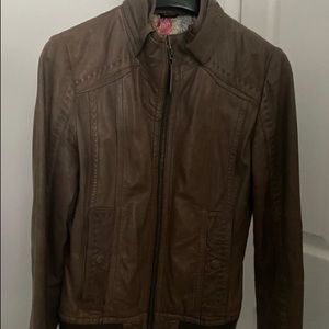 Mackage Leather Jacket with Ribbed Cuffs and Hem